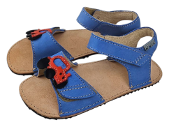 Dětské kožené barefoot sandály MIRRISA/I modrá s traktorem
