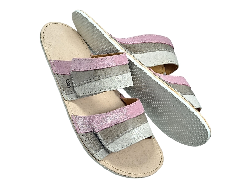 Dámské kožené barefoot nazouváky LUCANIA – krémovo-růžové