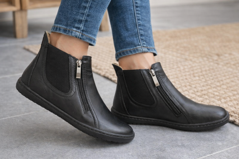 Dámská kotníčková barefoot obuv na zip DELOS černá