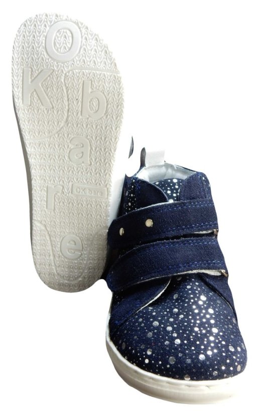 Dětská kotníková barefoot obuv na suchý zip LIME modrá s puntíky