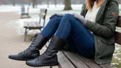 Dámské barefoot zimní polokozačky HIRA černá, s hřejivou vlněnou podšívkou