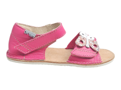 Dívčí kožené barefoot sandály MIRRISA růžová s motýlkem