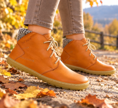 Dámské kotníčkové barefoot boty na šněrování KISKA oranžová s filcovou podšívkou