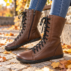 Dámské kožené barefoot vyšší boty HIRA – Dark Brown
