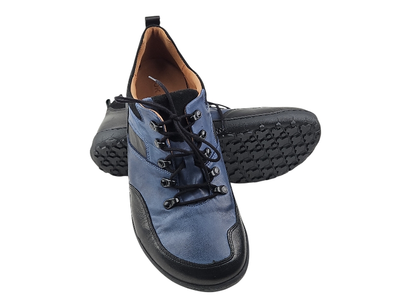 Celokožené pánské barefoot boty pohorkového stylu MAIN – modročerné