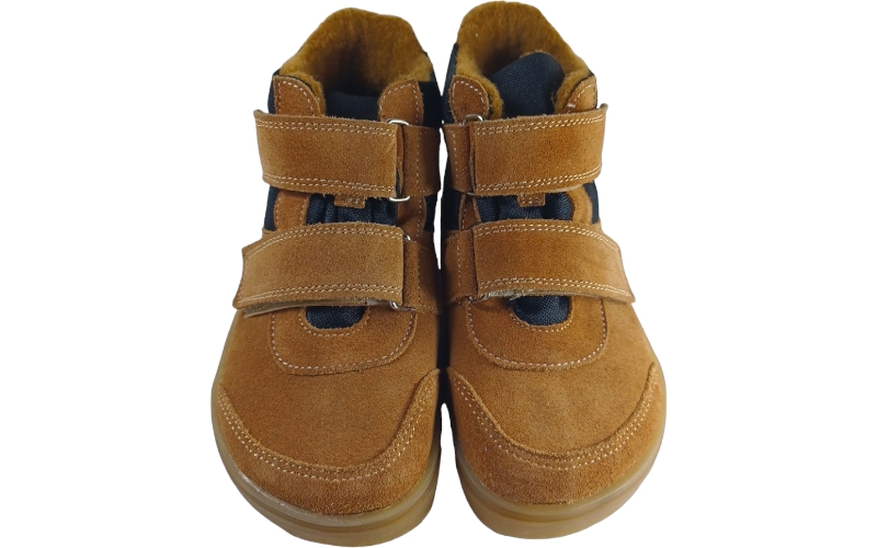 Dětské zateplené kotníkové barefoot boty PEAR hnědá s filcovou podšívkou
