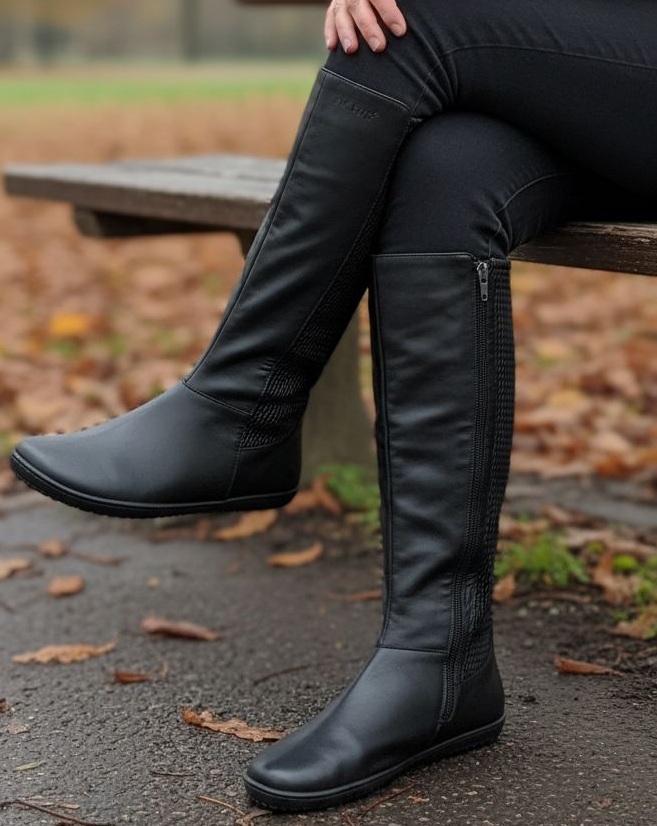 Dámské vysoké barefoot kozačky BARRA černá, s filcovou podšívkou