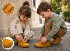 Dětské barefoot tenisky na suchý zip FIR žlutá