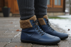 Dámské barefoot zimní  boty na šněrování i zip DORA modrá, s vlněnou podšívkou
