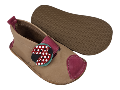 Kožené hnědé měkké barefoot botičky na suchý zip – beruška