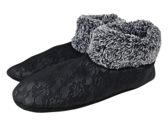 Dětské pružné  papučkové ponožky s kožešinou imitace krajka