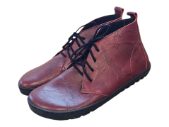 Dámské kotníčkové barefoot boty na šněrování ELIS červená, hřejivý filc