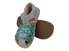 Dětské kožené barefoot sandálky Palm zelená +šedá