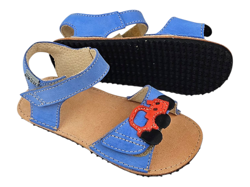 Dětské kožené barefoot sandály MIRRISA/I modrá s traktorem