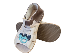 Chlapecké kožené barefoot sandálky Miami hnědá s traktorem