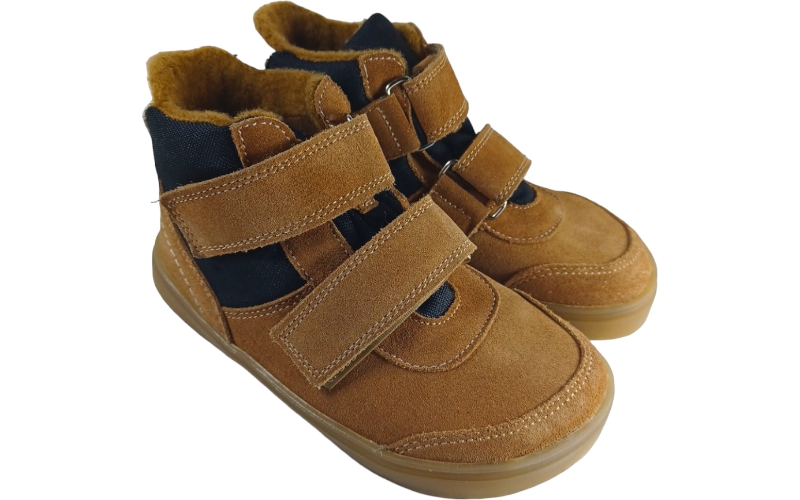 Dětské zateplené kotníkové barefoot boty PEAR hnědá s filcovou podšívkou