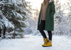 Dámské zimní barefoot boty na šněrování i zip DORA žlutá, s vlněnou podšívkouZ/N žlutá