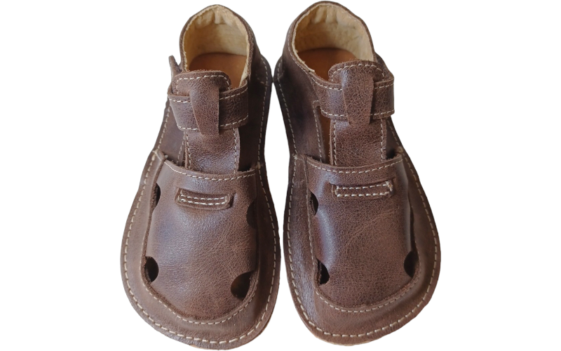Dětské kožené barefoot sandálky ITHAKA hnědá