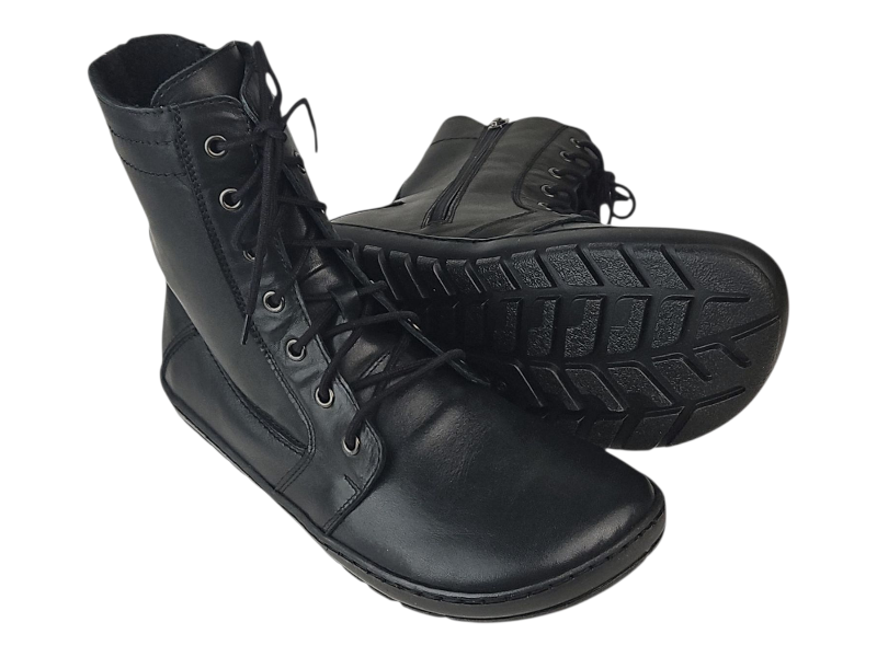 Dámské barefoot vyšší kožené boty BUTE černá, hřejivý filc