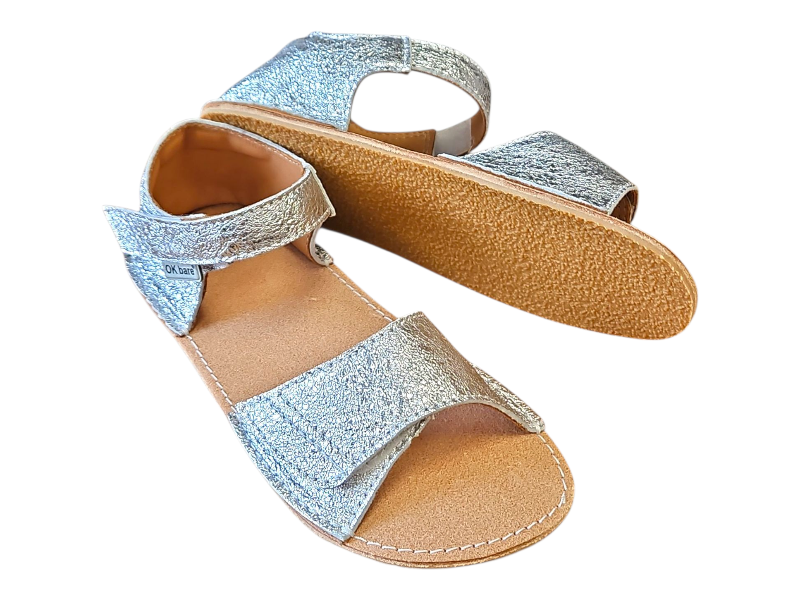 Dívčí kožené barefoot sandály MIRRISA stříbrná