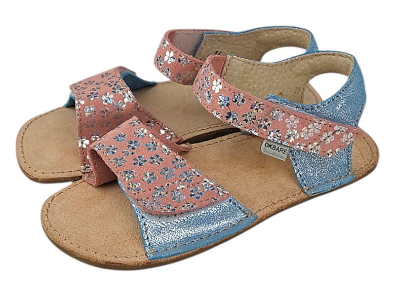 Dívčí kožené barefoot sandálky MIRRISA/I modrá+růžová