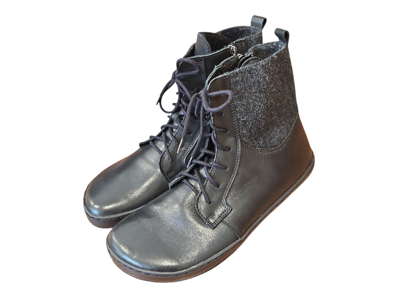 Dámské zimní barefoot boty z kůže – vyšší, DOMI černá, hřejivý filc