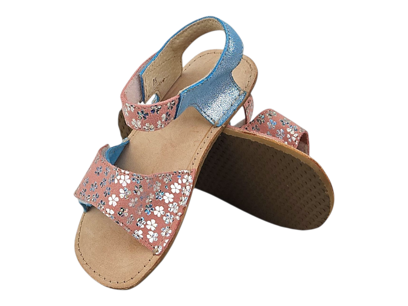 Dívčí kožené barefoot sandálky MIRRISA/I modrá+růžová
