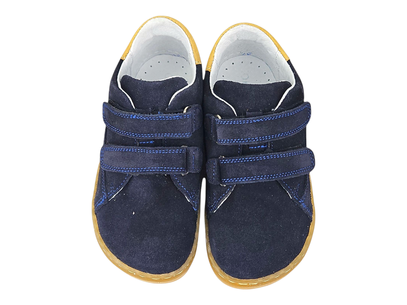 Dětské barefoot tenisky na suchý zip FIR modrá nubuk