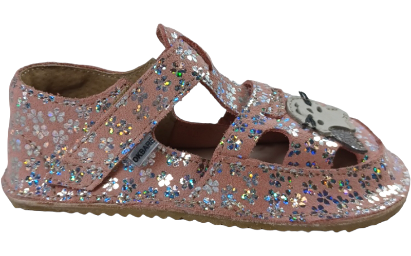 Dětské kožené barefoot  sandálky ITHAKA s kočičkou růžová