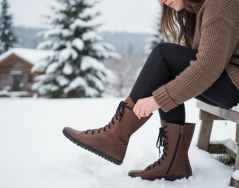 Dámské barefoot zimní polokozačky HIRA tmavě hnědá, s podšívkou z přírodní vlny