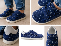 Dětské barefoot tenisky na suchý zip FIR tmavě modrá s hvězdičkami
