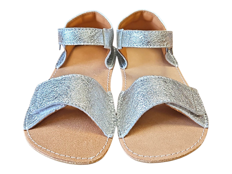 Dívčí kožené barefoot sandály MIRRISA stříbrná