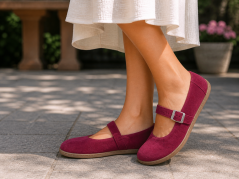 Dámské barefoot baleríny z velurové kůže OHIO vínová