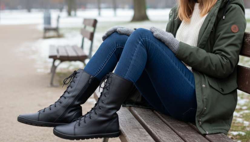 Dámské barefoot zimní polokozačky HIRA černá, s hřejivou vlněnou podšívkou