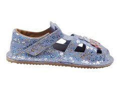 Dívčí kožené barefoot sandály s motýlkem  ITHAKA  lila s motýlkemem