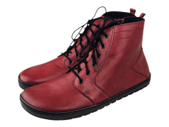 Dámská zimní kotníčková barefoot obuv DEVON červená s vlněnou podšívkou