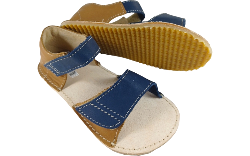 hnědo-modré kožené barefoot sandálky