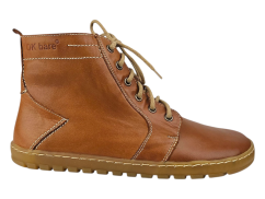 Dámská zimní kotníčková barefoot obuv na šněrování i zip DEVON oříšková, podšívka z přírodní vlny