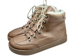 Dámské kožené hnědé barefoot kotníčkové boty KLÁRA s vlněnou podšívkou