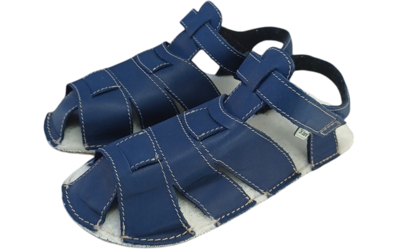 Dětské barefoot kožené sandálky s hřejivou stélkou Palm/I  modrá