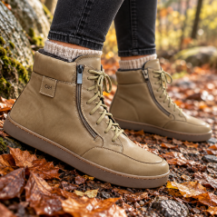 Dámské kožené barefoot kotníkové boty s filcovou podšívkou MELAND přírodní hnědá