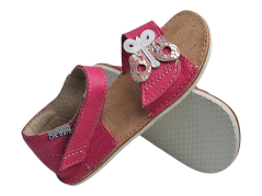 Dívčí kožené barefoot sandály MIRRISA růžová s motýlkem
