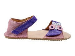 Dívčí kožené barefoot sandály MIRRISA růžová s motýlkem
