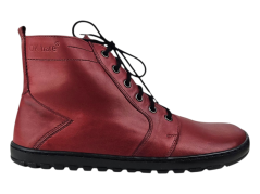 Dámská zimní kotníčková barefoot obuv DEVON červená s vlněnou podšívkou