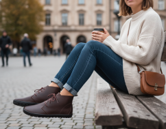 Dámské kotníčkové barefoot boty na šněrování ELIS tm.hnědá