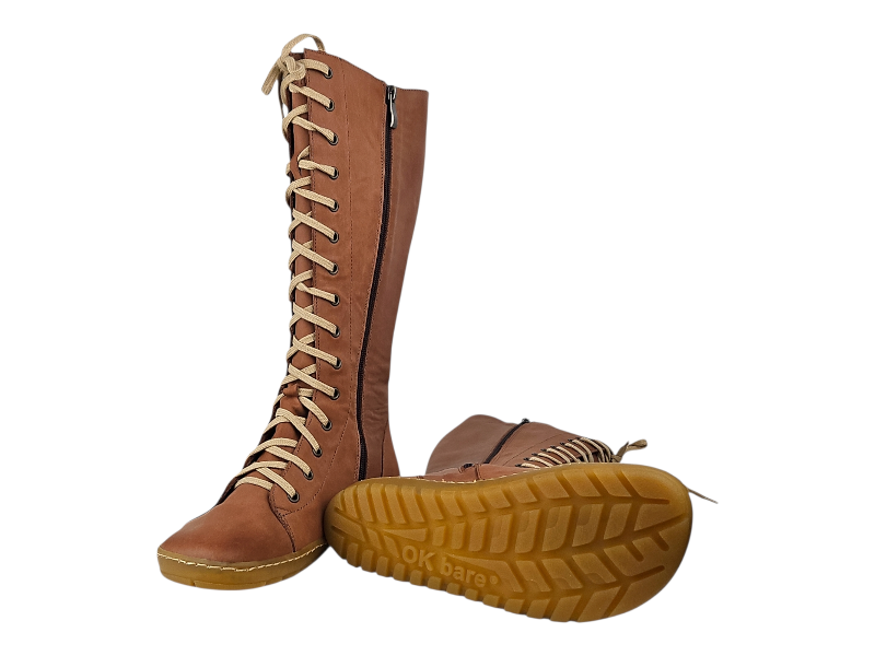 Dámské vysoké barefoot kozačky HOY/C/N sv. hnědá, kožené podšívky