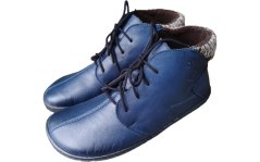 Dámské kotníčkové barefoot boty na šněrování KISKA/ modrá s filcovou podšívkou