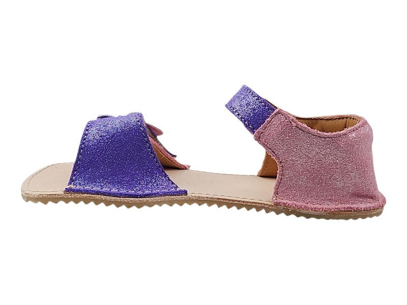 Dívčí kožené barefoot sandály MIRRISA růžová s motýlkem