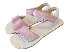 Dívčí kožené barefoot sandály MIRRISA bílá + růžová
