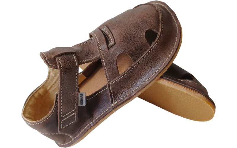 Dětské kožené barefoot sandálky ITHAKA hnědá